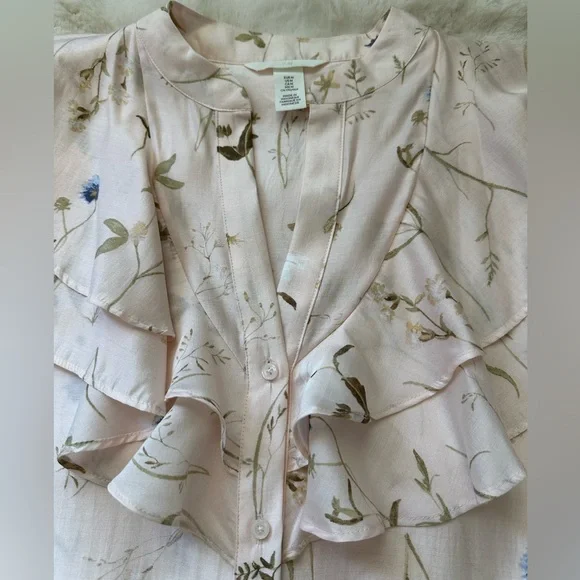 H&M Flounced Floral Peach 🍑 Ruffle Blouse. - Picture 3 of 11